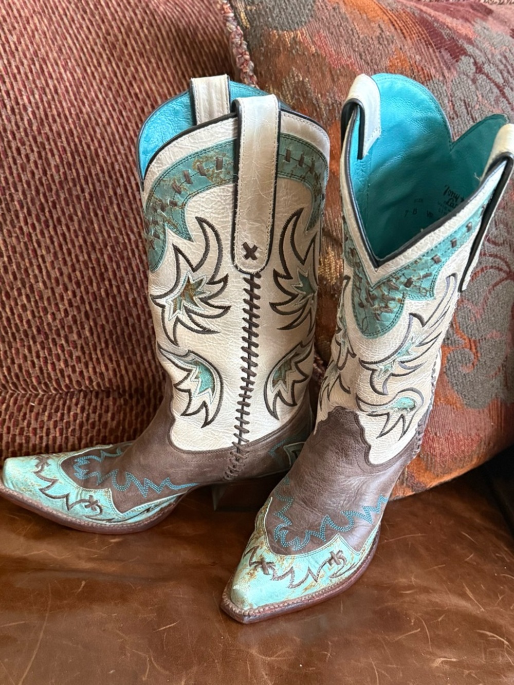 EUC TONY LAMA Women’s Turquoise Brown Western Cowboy Rodeo Boots